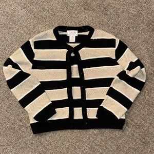 Talbots Black and Cream Striped Cardigan